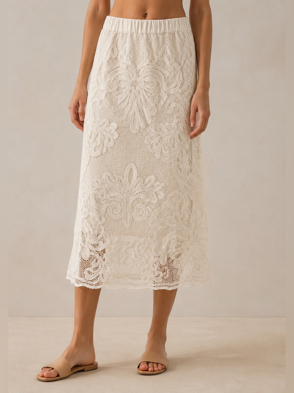 Misa Los Angeles Lace Midi Skirt W/ Detachable Liner Ivory Boho Nwt Coverup